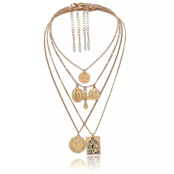 Set of Layered Gold Pendant Religious Necklaces - Picture 6 of 8